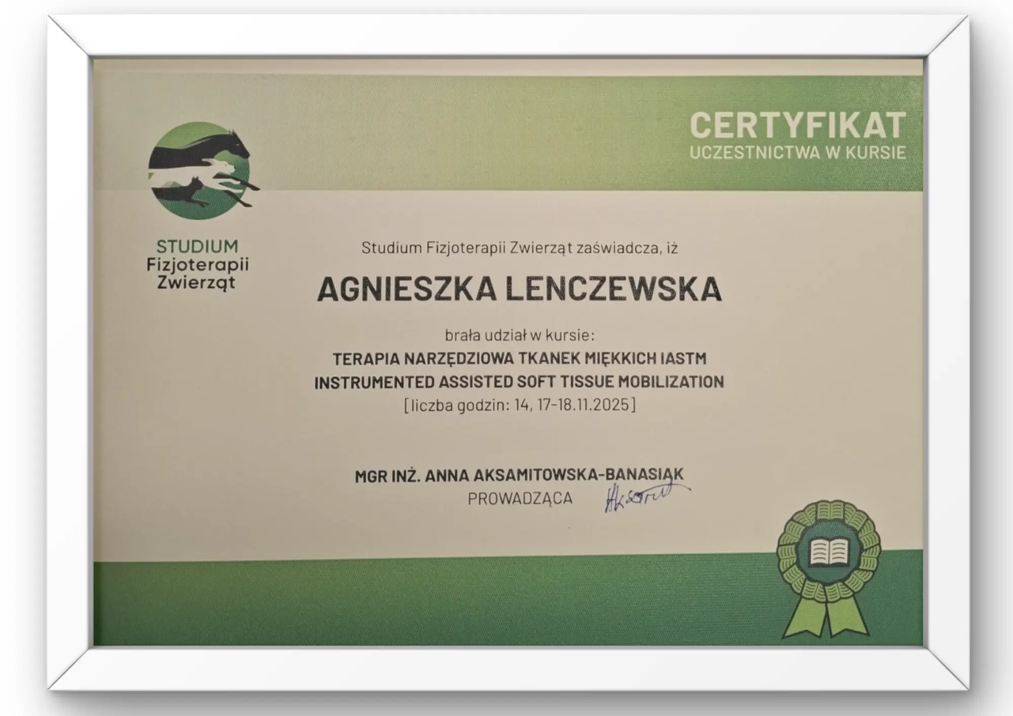 fizjoterapetua psów i kotów suwałki poziom dyplomy