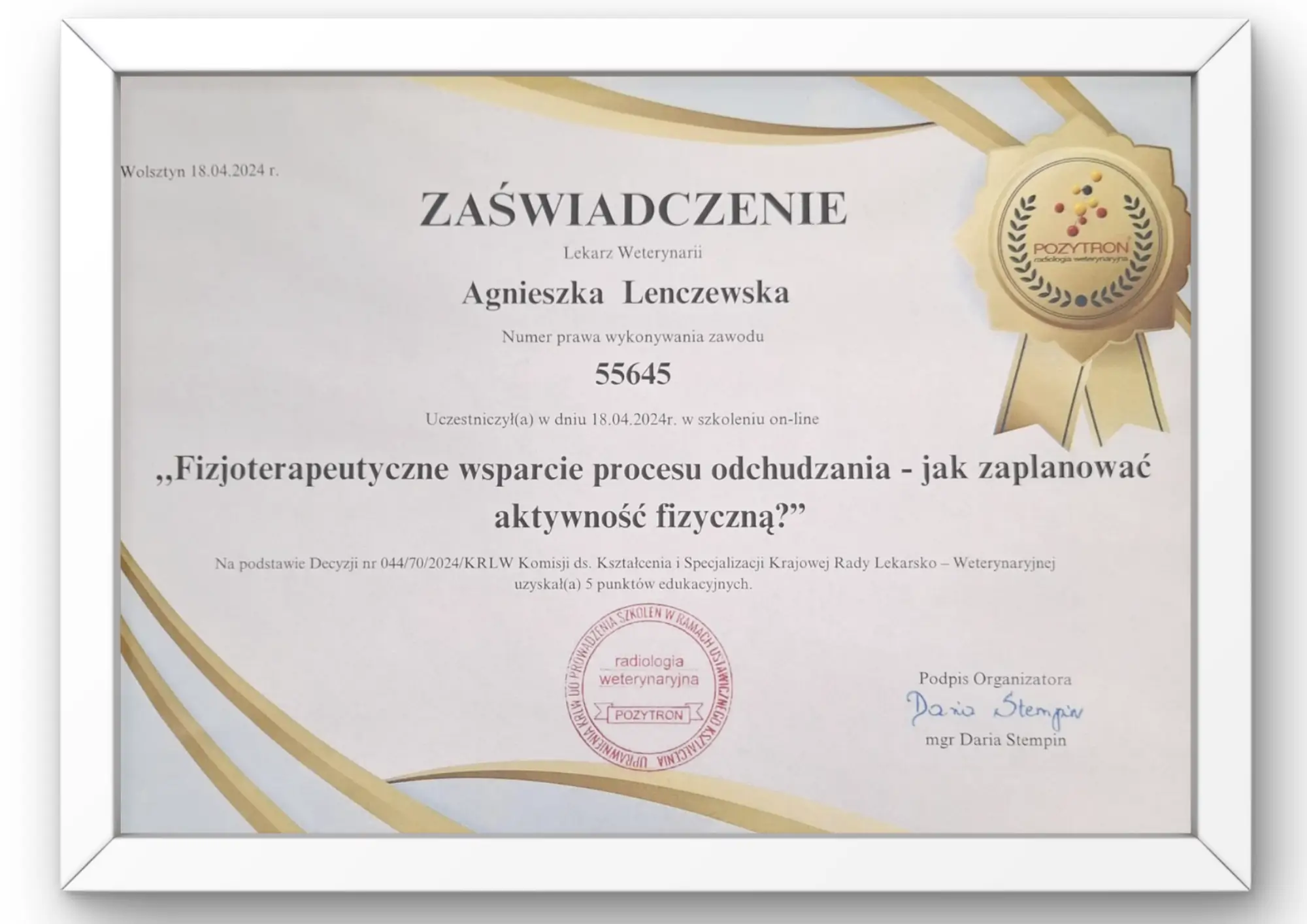 fizjoterapetua psów i kotów suwałki poziom dyplomy
